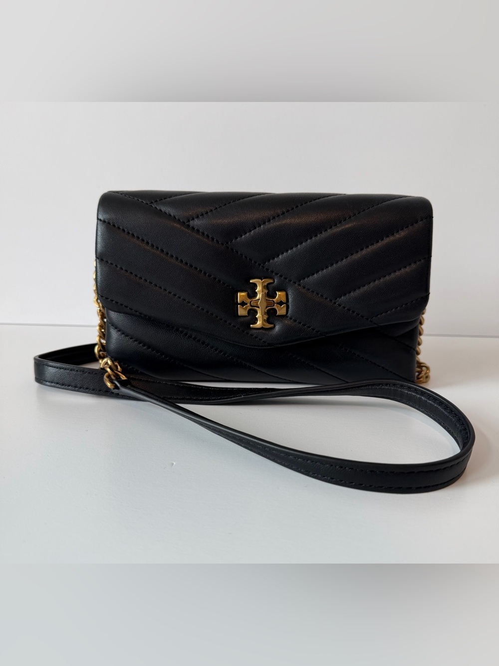 Tory Burch Kira Chevron Quilted Leather Crossbody in Black